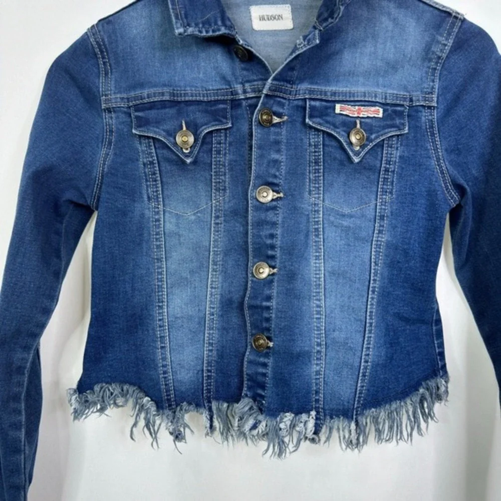 Hudson Kids Girls Medium Blue Denim Jacket Cropped Frayed‎ Hem Size M